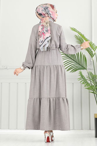 moda selvim الفستان رمادي 025MR1078 - Thumbnail