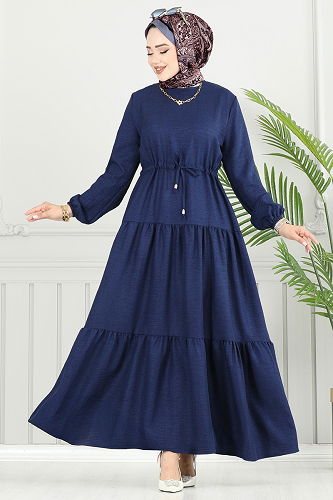 moda selvim Dress 025MR1078 Light Navy Blue - Thumbnail
