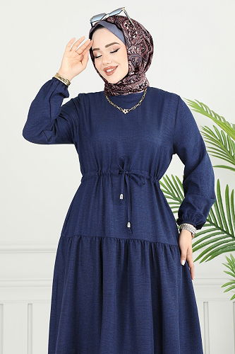 moda selvim Dress 025MR1078 Light Navy Blue - Thumbnail