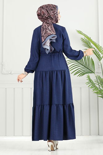 moda selvim الفستان كحلي فاتح 025MR1078 - Thumbnail