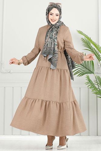 moda selvim الفستان بيج 025MR1078 - Thumbnail