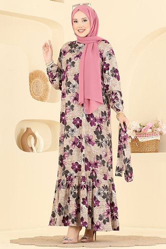 moda selvim Dress 029MR1078 Damson - Thumbnail