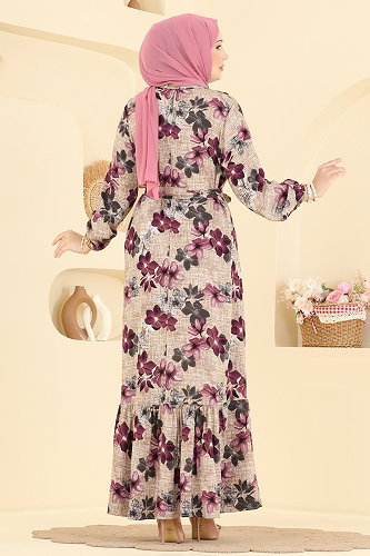 moda selvim Dress 029MR1078 Damson - Thumbnail