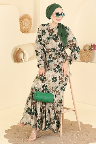 moda selvim Dress 029MR1078 Khaki - Thumbnail