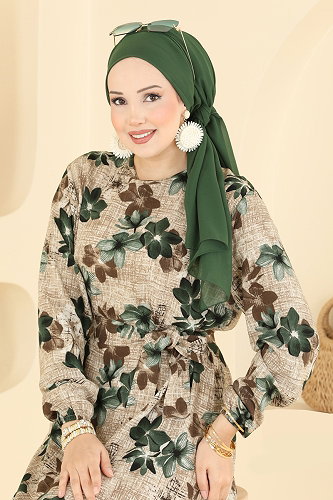 moda selvim Dress 029MR1078 Khaki - Thumbnail