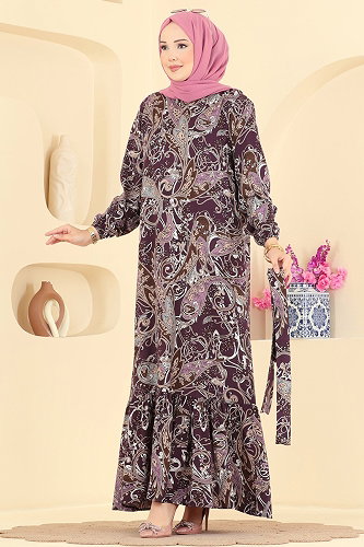moda selvim Dress 030MR1078 Damson - Thumbnail