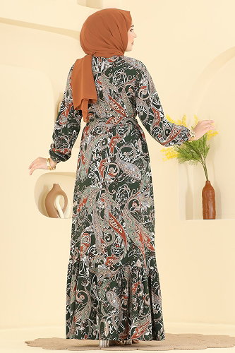 moda selvim الفستان اخضر عفني 030MR1078 - Thumbnail