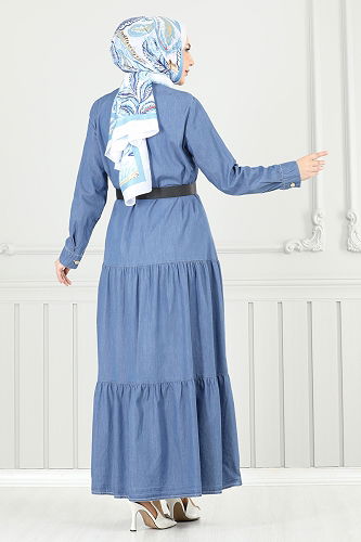 moda selvim Dress 0332MSA980 Light Denim - Thumbnail