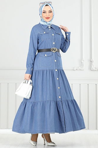 moda selvim Dress 0332MSA980 Light Denim - Thumbnail