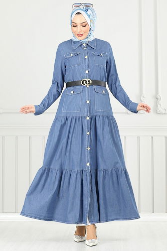 moda selvim Dress 0332MSA980 Light Denim - Thumbnail