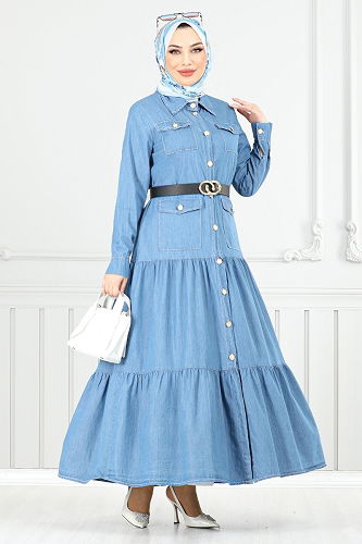 moda selvim Dress 0332MSS941-M Light Denim - Thumbnail