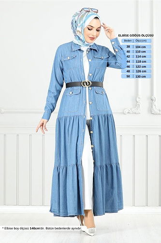 moda selvim الفستان جينز فاتح 0332MSS941-M - Thumbnail