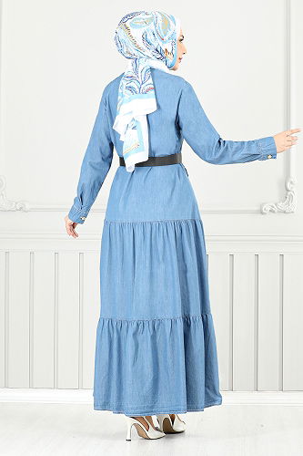 moda selvim الفستان جينز فاتح 0332MSS941-M - Thumbnail