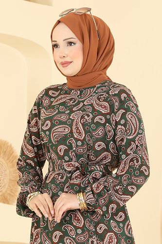moda selvim Dress 033MR1078 Khaki - Thumbnail