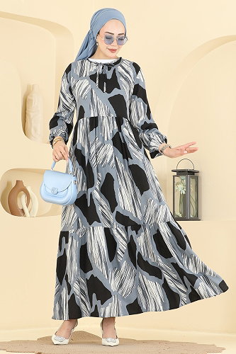 moda selvim Dress 036MR1078 Pattern 5 Gray & Black - Thumbnail