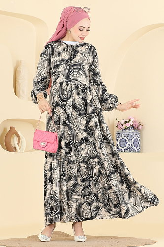 moda selvim Dress 036MR1078 Pattern2 Navy Blue - Thumbnail