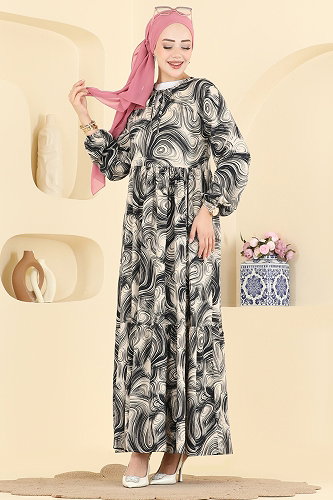 moda selvim Dress 036MR1078 Pattern2 Navy Blue - Thumbnail