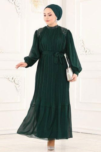 moda selvim Dress 0397EFS762 Emerald - Thumbnail
