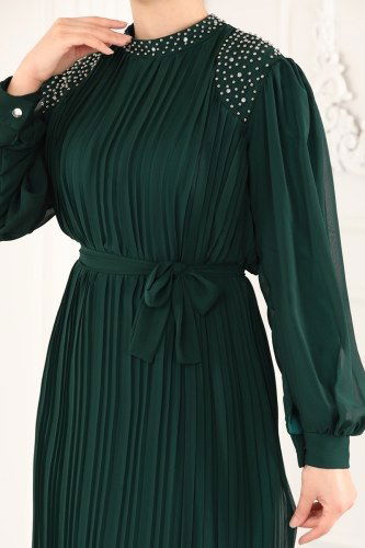 moda selvim Dress 0397EFS762 Emerald - Thumbnail