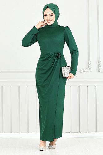 moda selvim الفستان زيتي 0401ALG1079-M - Thumbnail