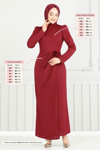 moda selvim Dress 0401ALG474 Burgundy - Thumbnail