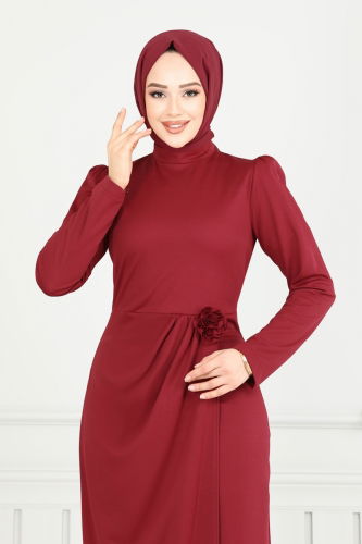 moda selvim Dress 0401ALG474 Burgundy - Thumbnail