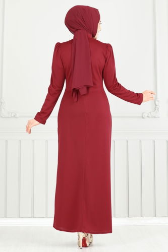 moda selvim Dress 0401ALG474 Burgundy - Thumbnail