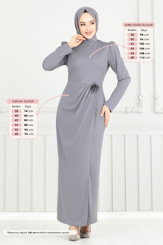 moda selvim Dress 0401ALG474 Gray - Thumbnail