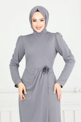 moda selvim Dress 0401ALG474 Gray - Thumbnail