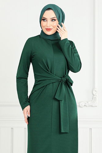 moda selvim الفستان زيتي 0409ALG1079-M - Thumbnail