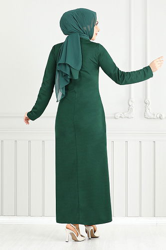 moda selvim الفستان زيتي 0409ALG1079-M - Thumbnail