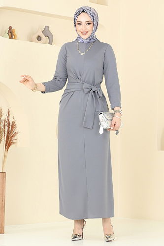 moda selvim Dress 0409ALG474 Gray - Thumbnail