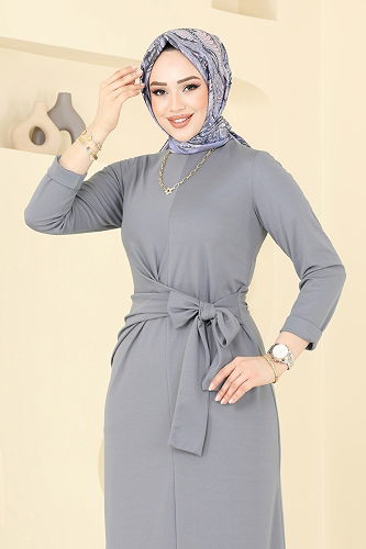 moda selvim الفستان رمادي 0409ALG474 - Thumbnail