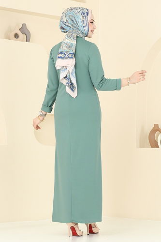 moda selvim الفستان أخضر باهت 0409ALG474 - Thumbnail