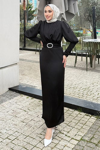 moda selvim Dress 0414ALGK1170 Black - Thumbnail