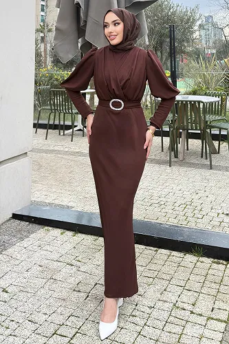 moda selvim Dress 0414ALGK1170 Brown - Thumbnail