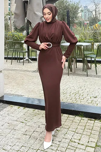 moda selvim Dress 0414ALGK1170 Brown - Thumbnail