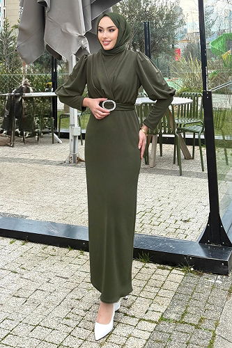 moda selvim Dress 0414ALGK1170 Khaki - Thumbnail