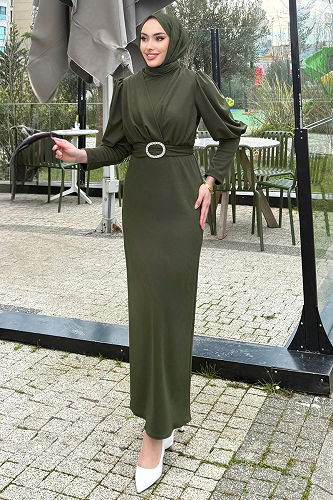 moda selvim Dress 0414ALGK1170 Khaki - Thumbnail
