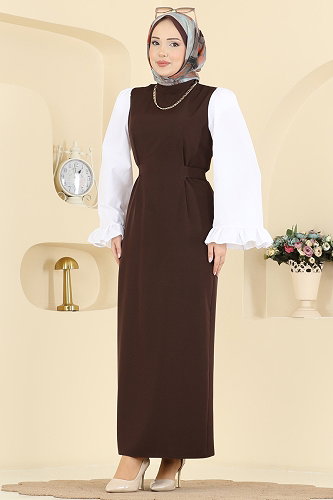 moda selvim Dress 0418ALGK1170 Brown - Thumbnail