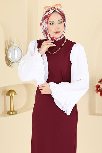 moda selvim الفستان خمري 0418ALGK1170 - Thumbnail