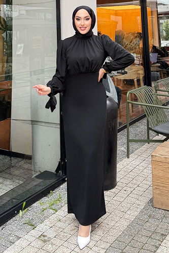 moda selvim Dress 0437ALGK1170 Black - Thumbnail