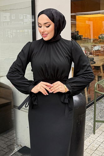 moda selvim الفستان أسود 0437ALGK1170 - Thumbnail