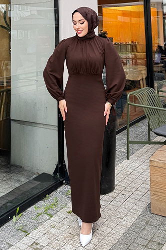 moda selvim الفستان بني 0437ALGK1170 - Thumbnail