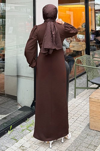 moda selvim الفستان بني 0437ALGK1170 - Thumbnail