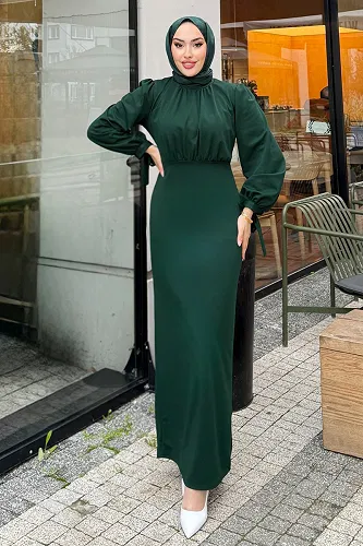 moda selvim Dress 0437ALGK1170 Emerald - Thumbnail