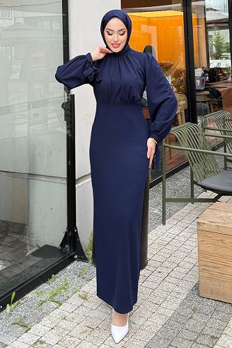 moda selvim الفستان كحلي 0437ALGK1170 - Thumbnail