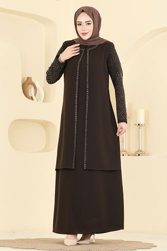 moda selvim Dress 0500ORG1169 Brown - Thumbnail