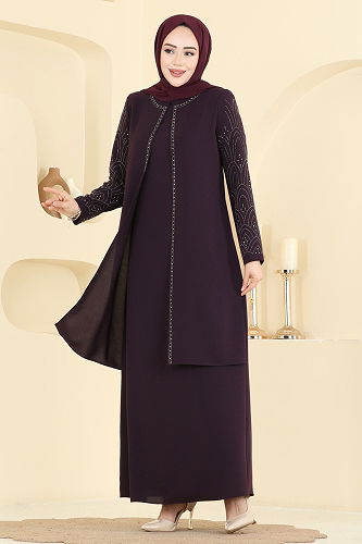 moda selvim Dress 0500ORG1169 Purple - Thumbnail