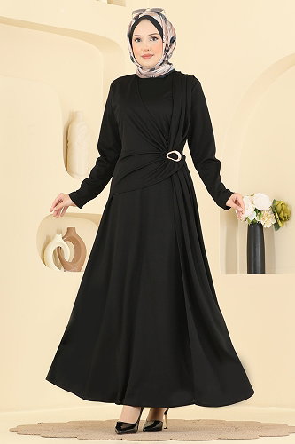 moda selvim الفستان أسود 0782LVA1173 - Thumbnail